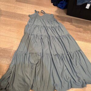 ZENANA WOMENS BLUE SMALL RUFFLE MAXI DRESS WITH POCKETS NEW